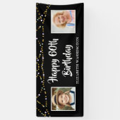 60e verjaardag toen & nu foto's Lights Zwart Spandoek (Verticaal)