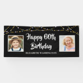 60e verjaardag toen & nu foto's Lights Zwart Spandoek (Horizontaal)