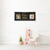 60e verjaardag toen & nu foto's zwart gouden licht spandoek (Insitu)