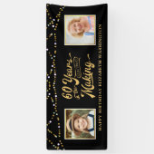 60e verjaardag toen & nu foto's zwart gouden licht spandoek (Verticaal)