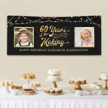 60e verjaardag toen & nu foto's zwart gouden licht