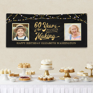 60e verjaardag Toen & Nu foto's Zwart Gouden Licht Spandoek