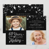 60e verjaardag toen & nu foto's zwart zilveren ste kaart (Voorkant / Achterkant)