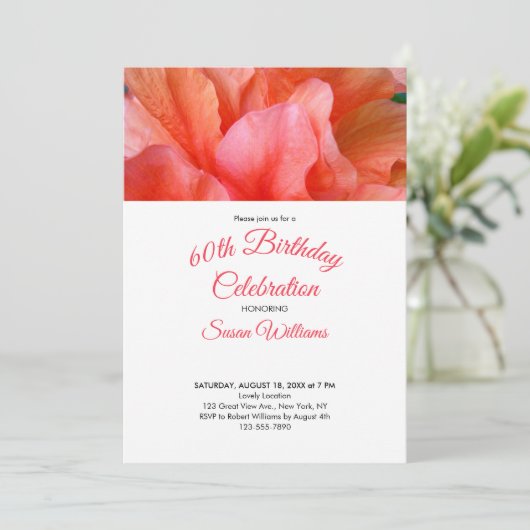 60e verjaardag Tropische Flower Photo Invitation Kaart (Staand voorkant)