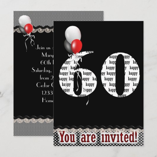 60e verjaardag Uitnodiging (Voorkant / Achterkant)