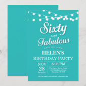 60e verjaardag uitnodiging Aqua Turquoise Fabulous (Voorkant / Achterkant)