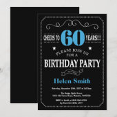 60e verjaardag uitnodiging blauw en zwart schoolbo (Voorkant / Achterkant)