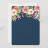 60e verjaardag uitnodiging Bloemen waterverf Navy (Achterkant)