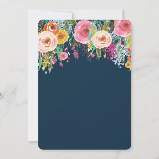 60e verjaardag uitnodiging Bloemen waterverf Navy (Achterkant)