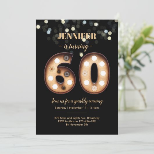60e verjaardag uitnodiging Bright Lights (Staand voorkant)