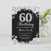 60e verjaardag Uitnodiging Chalkboard Silver Diamo (Staand voorkant)