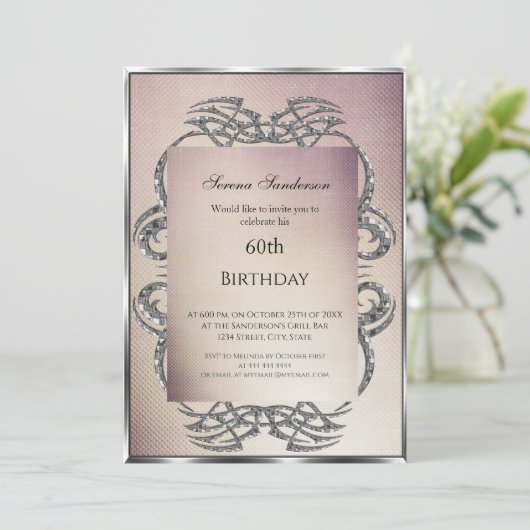 60e verjaardag Uitnodiging crème Silver (Staand voorkant)