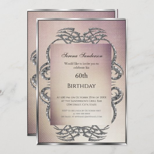 60e verjaardag Uitnodiging crème Silver (Voorkant / Achterkant)