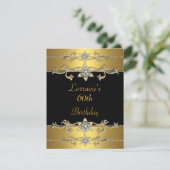 60e verjaardag Uitnodiging Elegant Black Gold (Staand voorkant)