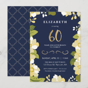 60e verjaardag Uitnodiging, Elegant Flowers w/Gold Kaart