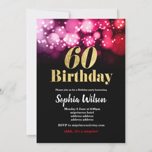 60e verjaardag uitnodiging elegant glitter roze ro (Voorkant)
