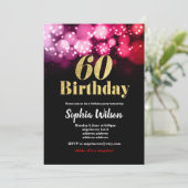 60e verjaardag uitnodiging elegant glitter roze ro (Staand voorkant)