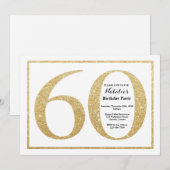 60e verjaardag uitnodiging Gold Glitter (Voorkant / Achterkant)