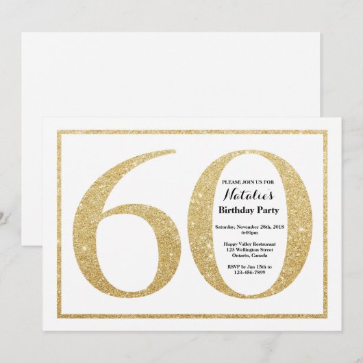 60e verjaardag uitnodiging Gold Glitter (Voorkant / Achterkant)