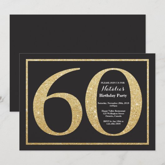 60e verjaardag uitnodiging Gold Glitter schoolbord (Voorkant / Achterkant)