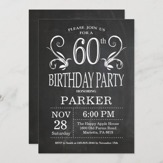60e verjaardag Uitnodiging karton (Voorkant / Achterkant)