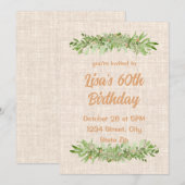 60e verjaardag uitnodiging – linnen groen | zestig (Voorkant / Achterkant)