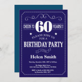 60e verjaardag uitnodiging marine blauw en wit (Voorkant / Achterkant)