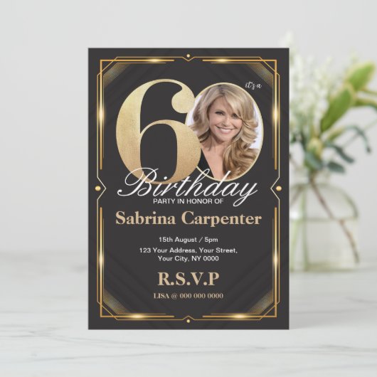 60e Verjaardag Uitnodiging met foto (Staand voorkant)