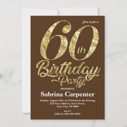 60e Verjaardag Uitnodiging met Goud Effect (Voorkant)