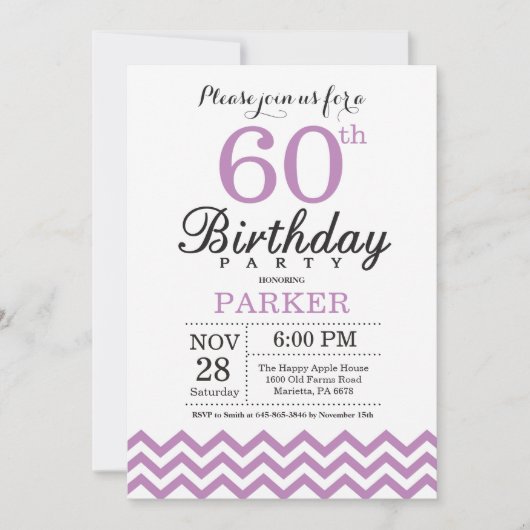 60e verjaardag Uitnodiging Paars Chevron (Voorkant)