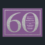 60e verjaardag uitnodiging Paarse en zilveren glit<br><div class="desc">Uitnodiging voor 60-jarig bestaan. Paarse en zilveren glitter verjaardagsfeestje uitnodigen met Paarse achtergrond. Verrassingsverjaardag. Verjaardag voor volwassenen. Mannen of Vrouwen Bday Bash Party. Voor verdere aanpassing klikt u op de knop "Aanpassen" en gebruikt u onze ontwerptool om deze sjabloon te wijzigen.</div>