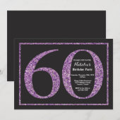 60e Verjaardag Uitnodiging Paarse Glitter schoolbo (Voorkant / Achterkant)