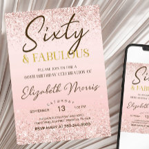 60e Verjaardag Uitnodiging Printable Roos Gold Six