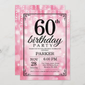 60e verjaardag uitnodiging roze glitter (Voorkant / Achterkant)