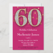60e verjaardag Uitnodiging Roze Gold Diamonds Adul (Voorkant)