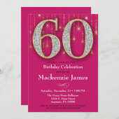 60e verjaardag Uitnodiging Roze Gold Diamonds Adul (Voorkant / Achterkant)