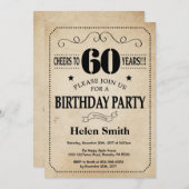 60e verjaardag Uitnodiging Uitnodiging Rustic  Ret (Voorkant / Achterkant)