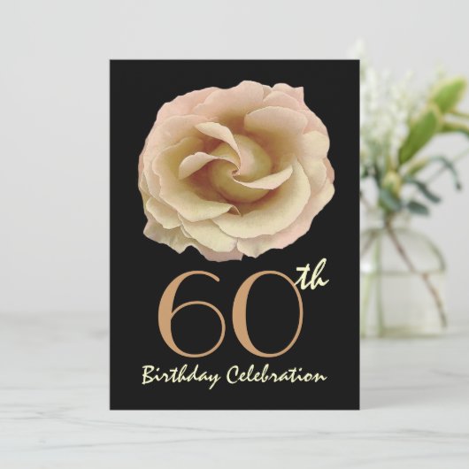 60e verjaardag Uitnodiging voor grote gouden Rozen (Staand voorkant)