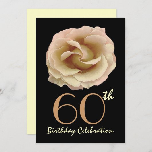 60e verjaardag Uitnodiging voor grote gouden Rozen (Voorkant / Achterkant)