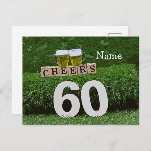 60e verjaardag Uitnodiging voor proost en bier (Voorkant / Achterkant)