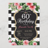 60e verjaardag uitnodiging vrouwen. Floral Gold Bl (Voorkant / Achterkant)