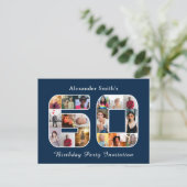 60e verjaardag uitnodiging zestig foto donkerblauw (Staand voorkant)