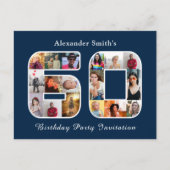 60e verjaardag uitnodiging zestig foto donkerblauw (Voorkant)