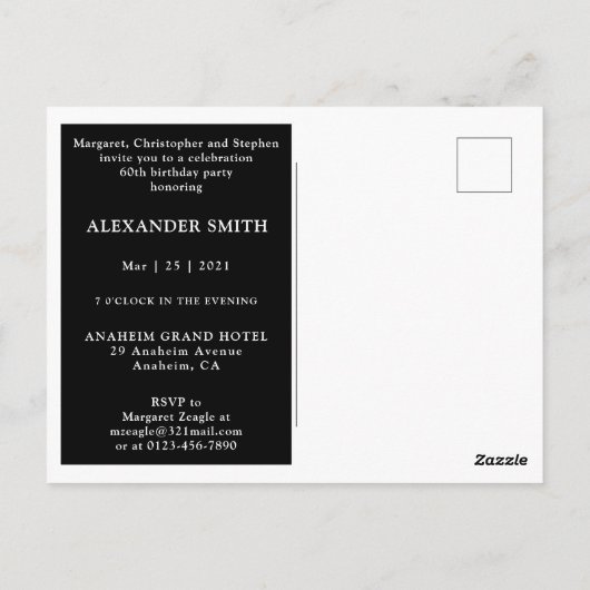 60e verjaardag uitnodiging zestig foto zwart wit (Achterkant)