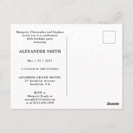 60e verjaardag uitnodiging zestig foto zwart wit (Achterkant)