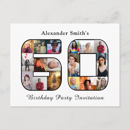 60e verjaardag uitnodiging zestig foto zwart wit (Voorkant)