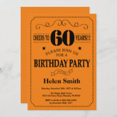 60e verjaardag uitnodiging zwart en Sinaasappel (Voorkant / Achterkant)