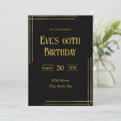 60e verjaardag uitnodiging – Zwart & Goud | elegan (Staand voorkant)