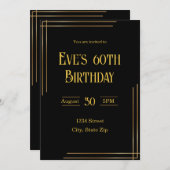 60e verjaardag uitnodiging – Zwart & Goud | elegan (Voorkant / Achterkant)