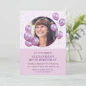 60e verjaardag Uitnodigingen Ballonnen Foto Paarse (Staand voorkant)